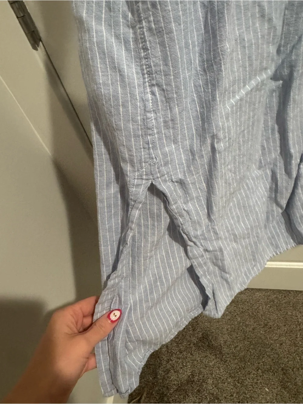 H&M Light Blue Striped tied Midi Shirt Dress